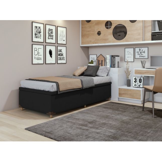 Base Box Baú Solteiro 88x188x43 Veludo preto Prime