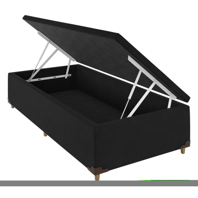 Base Box Baú Solteiro 88x188x43 Veludo preto Prime
